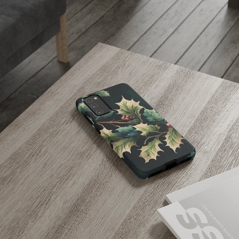Dark Green Festive Holly in Watercolor - Impact Resistant Phone Case